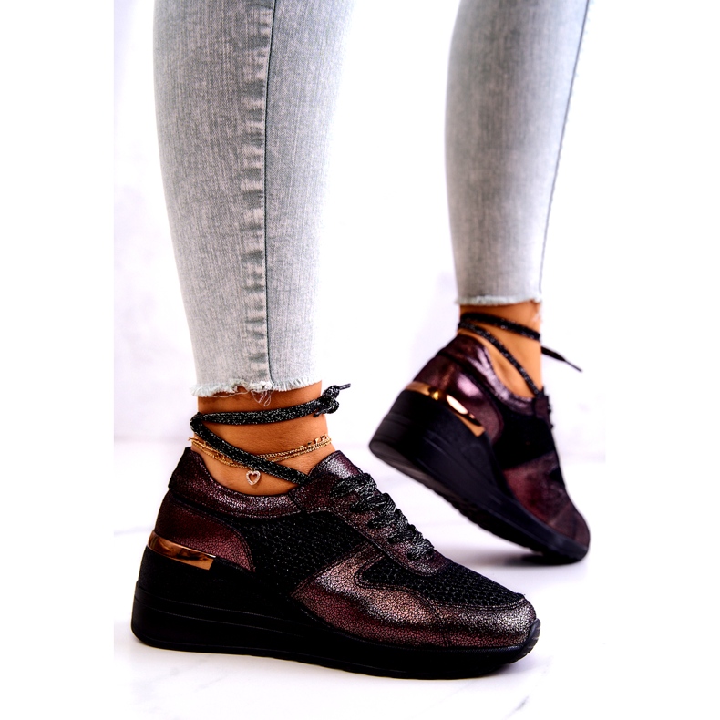 Kožené tenisky na klínku se síťovinou S.Barski černá 2