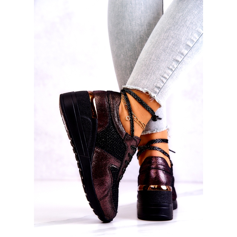 Kožené tenisky na klínku se síťovinou S.Barski černá 3