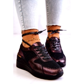 Kožené tenisky na klínku se síťovinou S.Barski černá 5