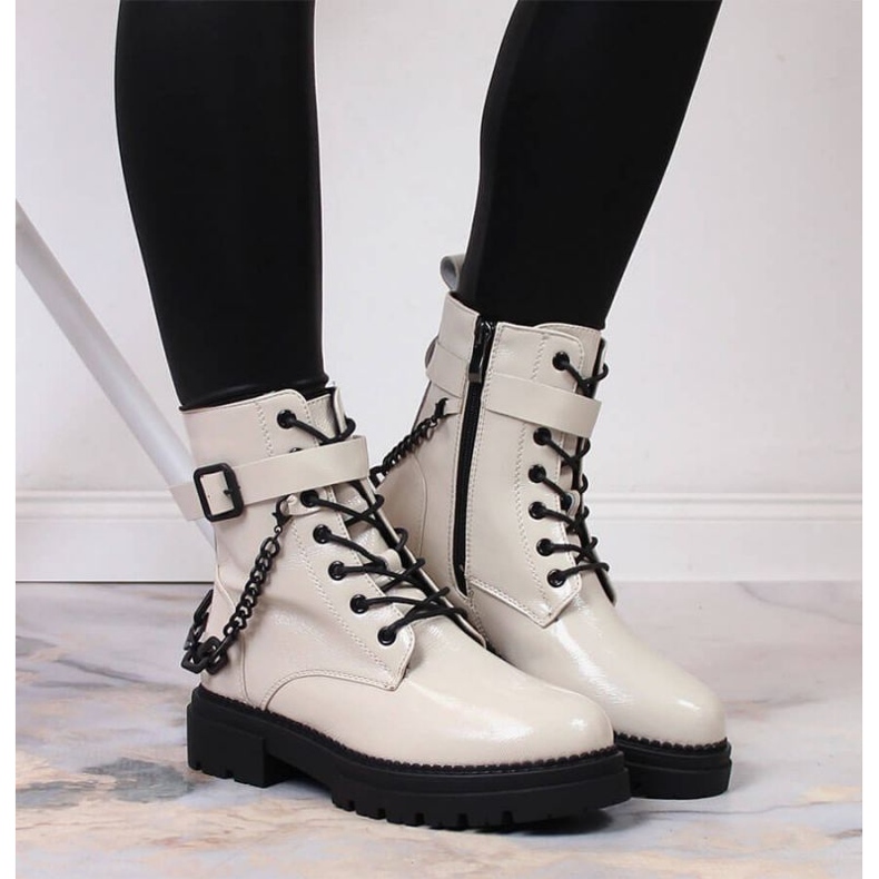 Lakované holínky s řetízkem zateplené Laura La.Fi W PMR28 béžový 2