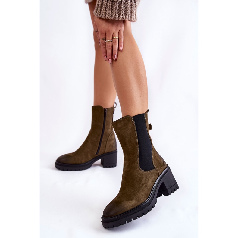 Vinceza Dámské semišové kozačky na zip Liris zelená 2