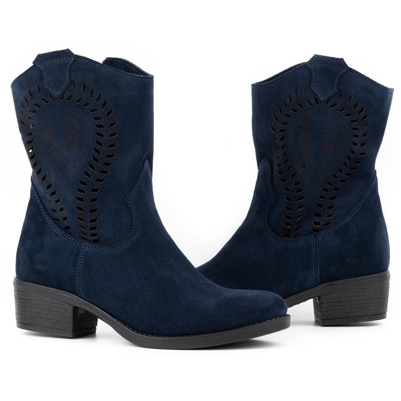 Olivier Dámské prolamované vysoké podpatky Angela tmavě modré kozačky modrý 3 Olivier Dámské prolamované vysoké podpatky Angela tmavě modré kozačky modrý 3