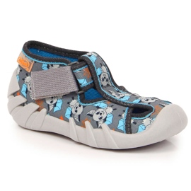 Dětské pantofle na suchý zip s pálkou Befado šedé 1