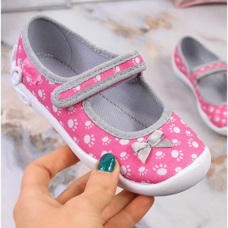 Dívčí pantofle na suchý zip s růžovou mašlí Befado růžový 2