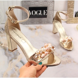 Dámské sandály na zrcadlovém sloupku se zlatými korálky Sabatina B185-2 1