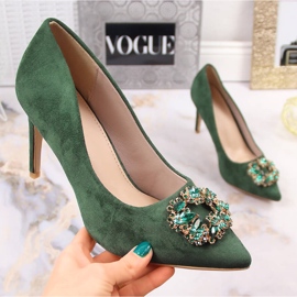 Zelené semišové podpatky s kubickými zirkony Sabatina 1328-1 zelená 1