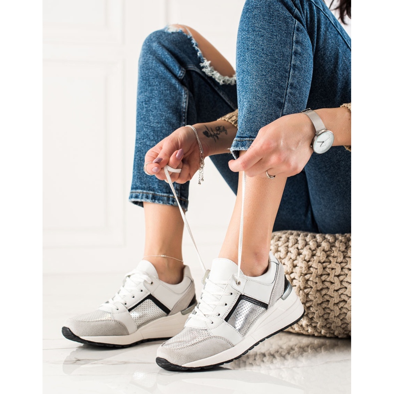 Evento Sportovní kožené tenisky bílý stříbrný 1 Evento Sportovní kožené tenisky bílý stříbrný 1