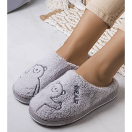 BM Smile Bear šedé měkké pantofle šedá 1