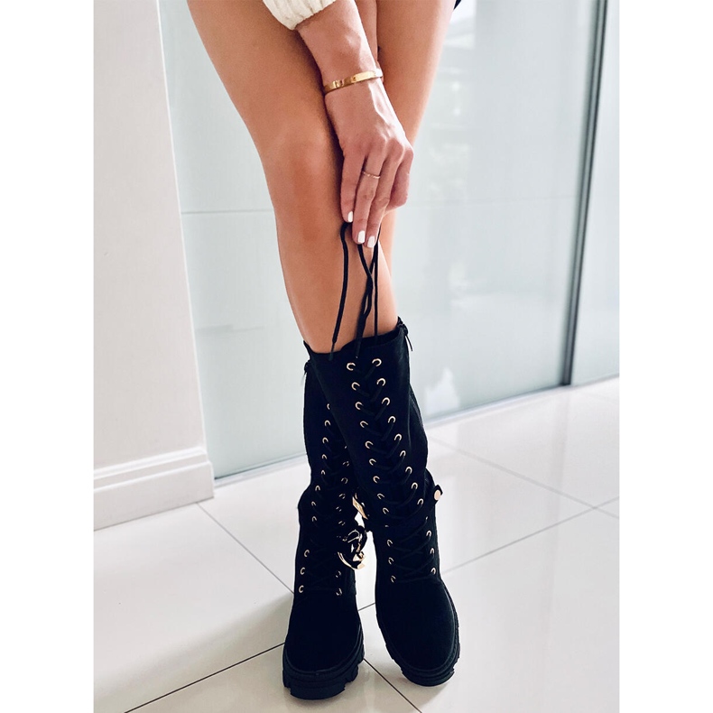 Charlize Black semišové šněrovací kozačky černý 1