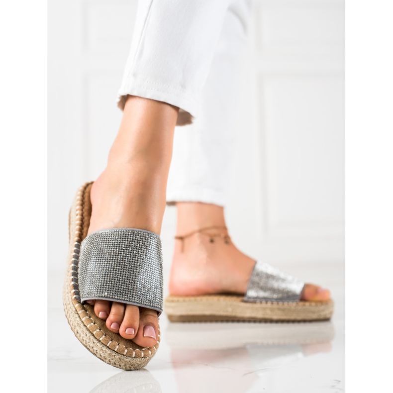 SHELOVET Pantofle s kubickou zirkonií stříbrný šedá 1