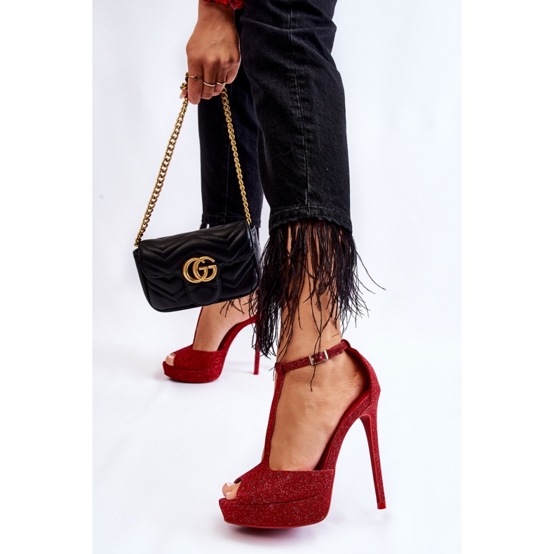 Červené Marisha lesklé sandály na vysokém podpatku 2