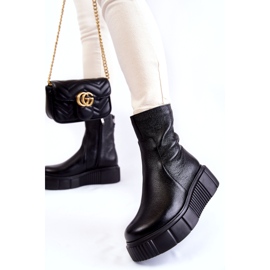 PL5 Dámské Kožené Kozačky Na Černé Platformě černá 1