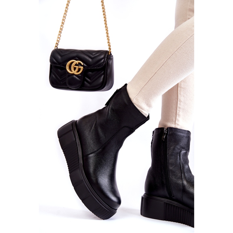 PL5 Dámské Kožené Kozačky Na Černé Platformě černá 2