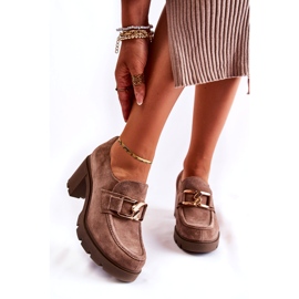 PL5 Tmavě béžové elegantní boty Harmell na sloupu se zlatým ornamentem béžový 4