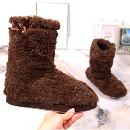 BM Dámské vysoké zateplené kožešinové pantofle hnědé Stella hnědý 1