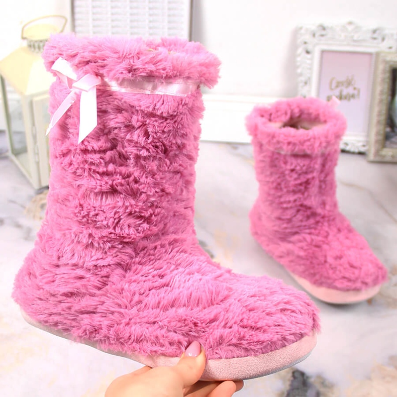 BM Dámské vysoké zateplené kožešinové pantofle růžové Stella růžový 1