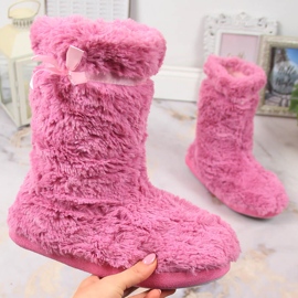 BM Dámské vysoké zateplené kožešinové pantofle růžové Stella růžový 1