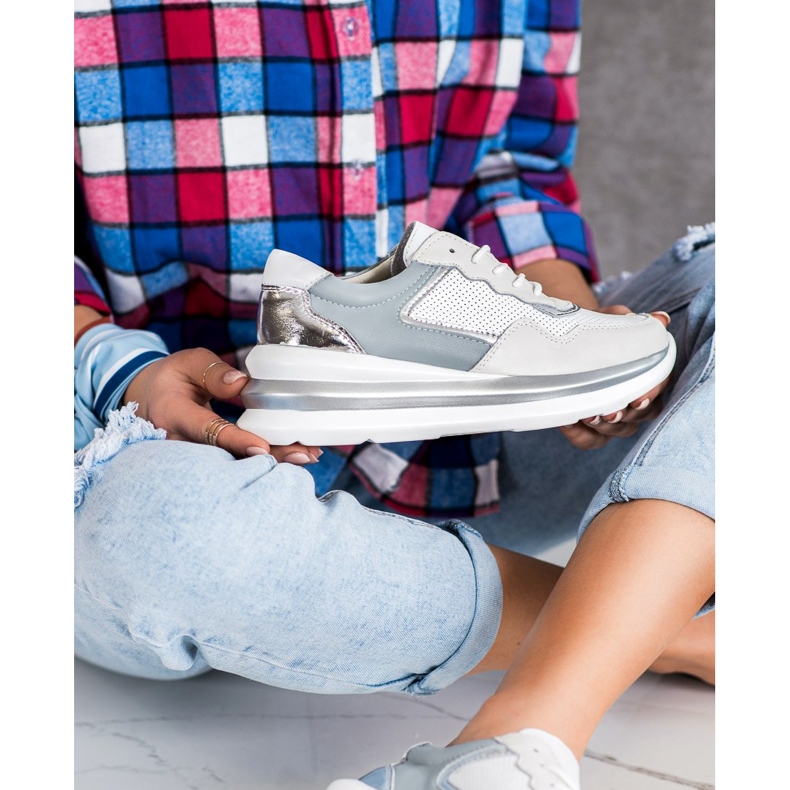 ARTIKER Šněrovací sportovní kožené boty bílý šedá vícebarevný 1