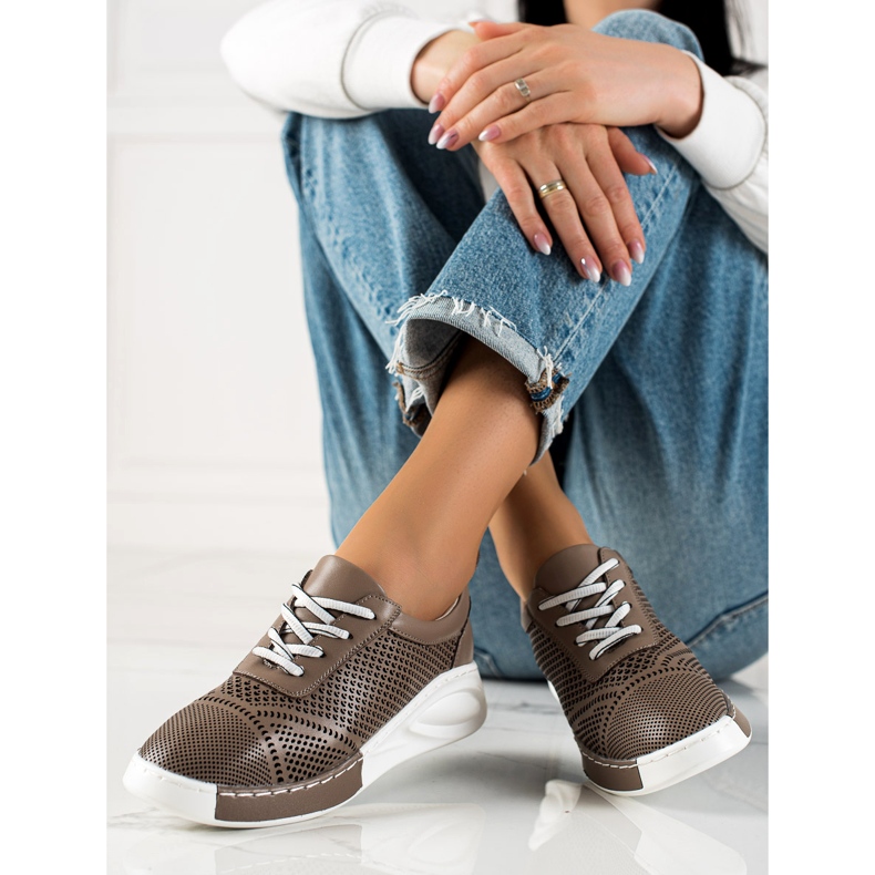 ARTIKER Lehké kožené tenisky hnědý 2