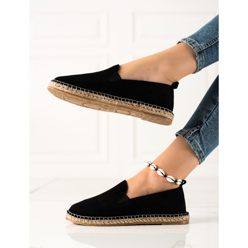 T.Sokolski Klasické kožené espadrilky černý 1