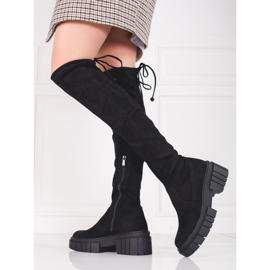 Shelovet semišové dámské mušketýrky na platformě černé černá 1