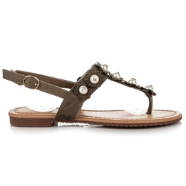 Ideal Shoes Žabky s květinami zelený 2