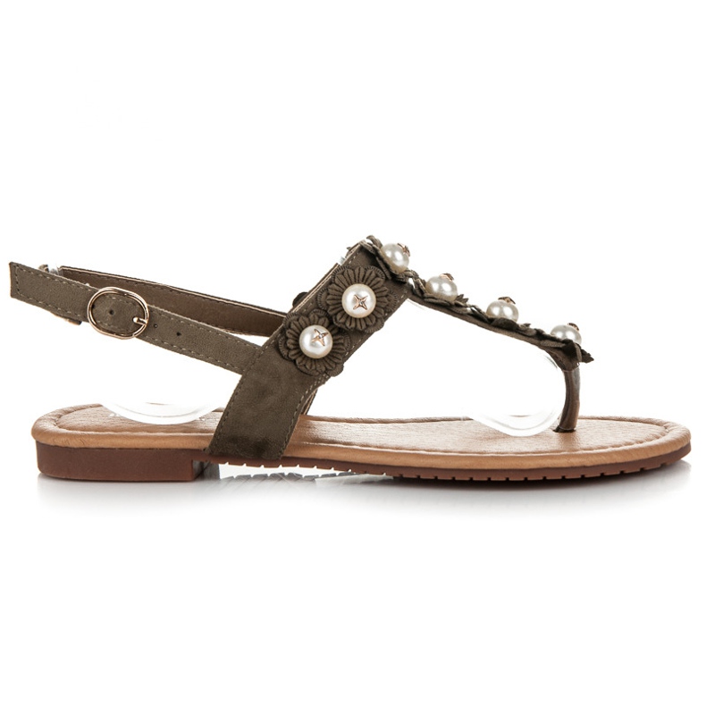 Ideal Shoes Žabky s květinami zelený 2