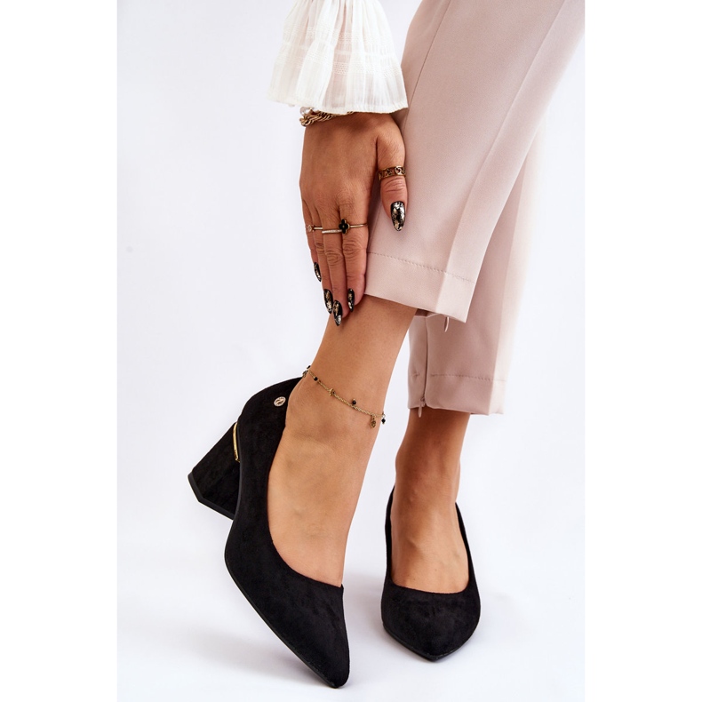 PS1 Klasické semišové lodičky na vysokém podpatku s černým zdobením Derren černá 1