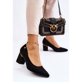 PS1 Klasické semišové lodičky na vysokém podpatku s černým zdobením Derren černá 2