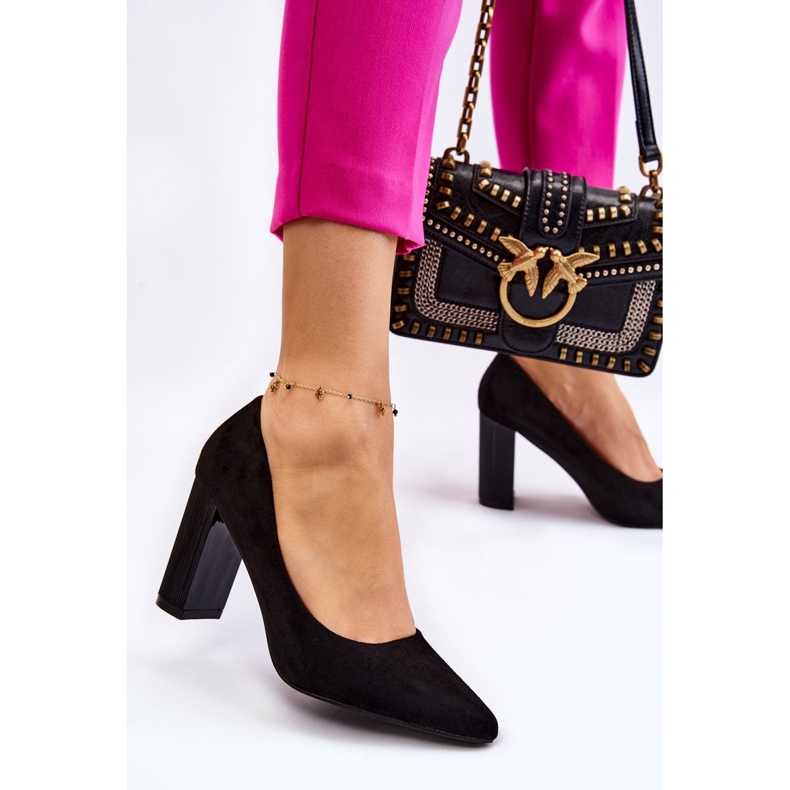 Semišové lodičky Na Módním Podpatku černá Estellia 2