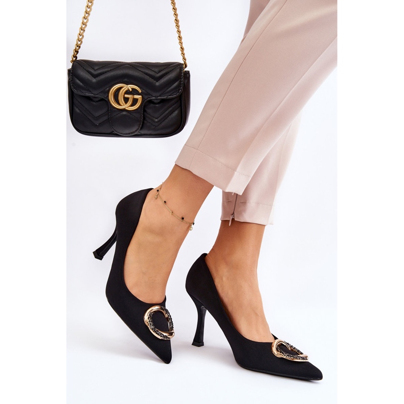 PS1 Elegantní vysoké podpatky s módní černou drahocennou dekorací černá 2