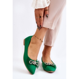 PS1 Dámské špičaté baleríny s ozdobnou mašlí Zelená svítící 1 PS1 Dámské špičaté baleríny s ozdobnou mašlí Zelená svítící 1