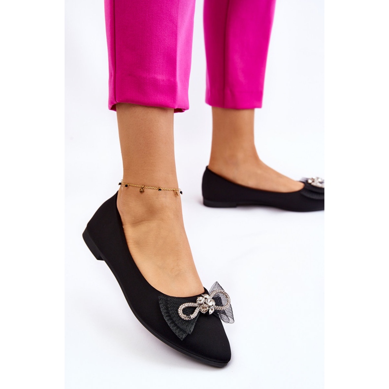 PS1 Dámské špičaté baleríny s ozdobnou mašlí černá svítící 2