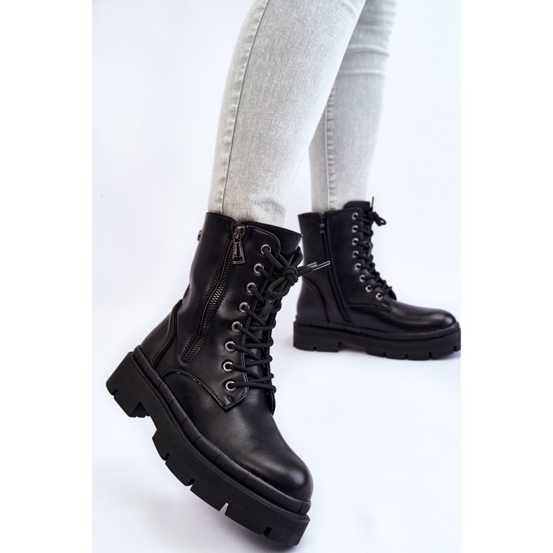 PG1 Dámské kožené šněrovací boty Trapper Black Shanna černý 2