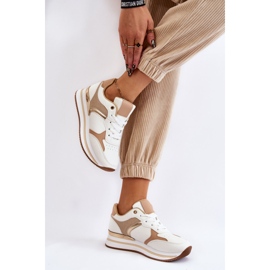 PG1 Dámské módní sportovní boty na klínu bílé a béžové Yuki béžový bílý 2