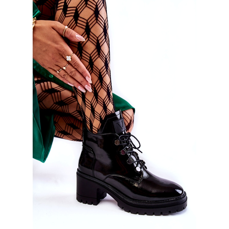 Vinceza Lakované teplé šněrovací boty Černá Ragnhild 3