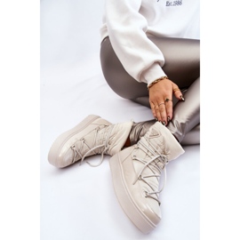 PM1 Dámské módní šněrovací boty do sněhu Carrios světle béžové béžový 1