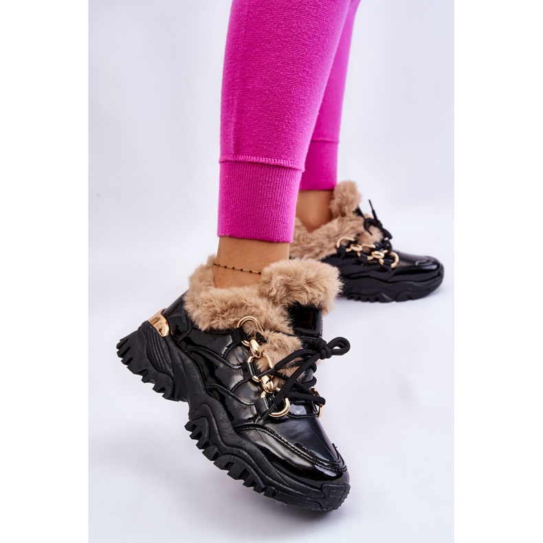 PM1 Dámská zateplená sportovní obuv Šněrovací černá Kerberos béžový 2