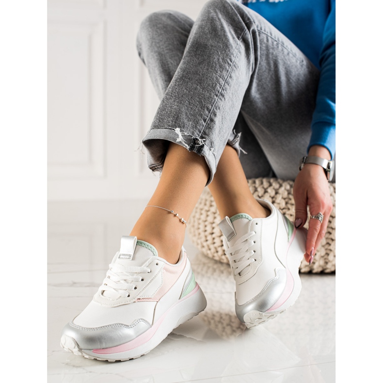 TRENDI Barevné tenisky na platformě bílý růžový stříbrný 1