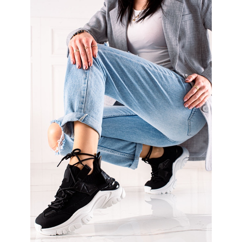 TRENDI Šněrovací módní tenisky černý 2