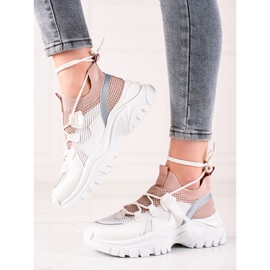 TRENDI Pohodlné šněrovací tenisky bílý růžový 1