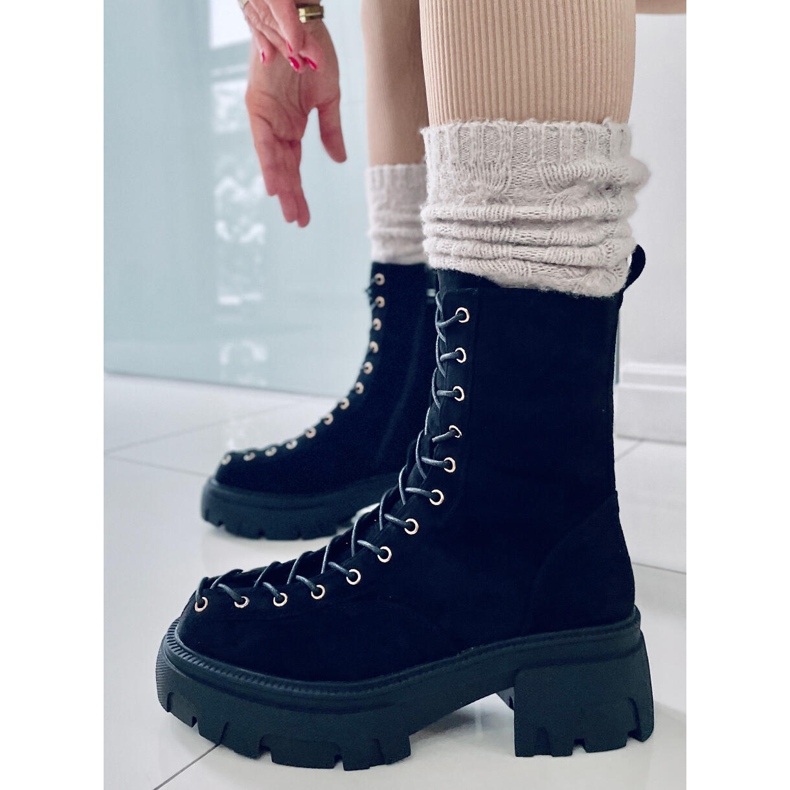 BM Dámské šněrovací kozačky Wayne Black černý 1