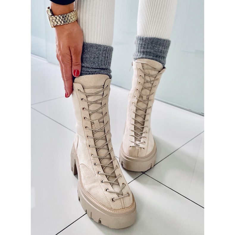 BM Dámské šněrovací kozačky Wayne Beige béžový 2 BM Dámské šněrovací kozačky Wayne Beige béžový 2