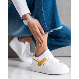 SHELOVET Neformální ekologické kožené tenisky bílý žlutá 2