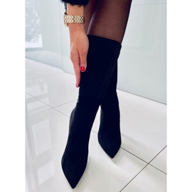 BM Klasické semišové kozačky na vysokém podpatku Marissa Black černá 2