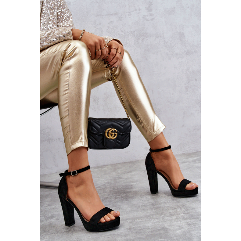 Semišové Sandály Na černém Velkolepém Podpatku černá 1