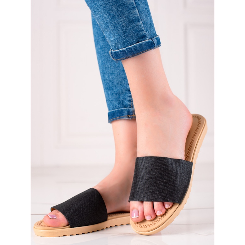 TRENDI Třpytivé pantofle černý 1