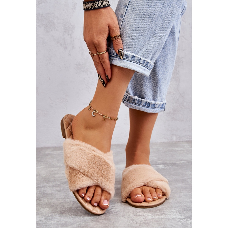 PA1 Dámské ploché podpatky s nahým kožíškem Lussie béžový 1