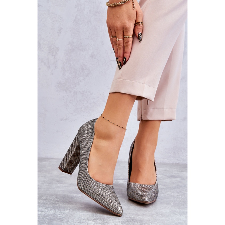 PA1 Lesklé lodičky Na Podpatku Stříbro-Zlatá Elmira hnědý stříbrný 1