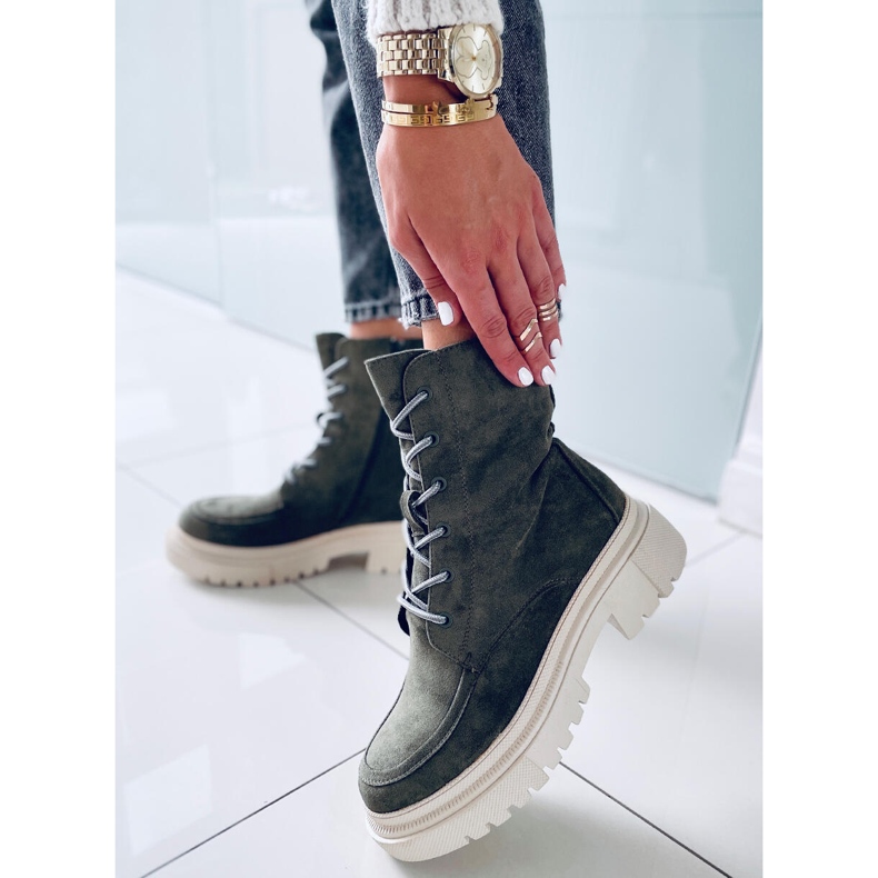 Roisin Green semišové šněrovací kozačky zelená 2